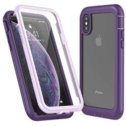 Eonfine iPhone X Case/iPhone Xs Case, Built-in Screen Protector Real 360° Full Body Protection Heavy Duty Shockproof Rugged Cover Skin for iPhone X/Xs 5.8inch (Purple/Clear)