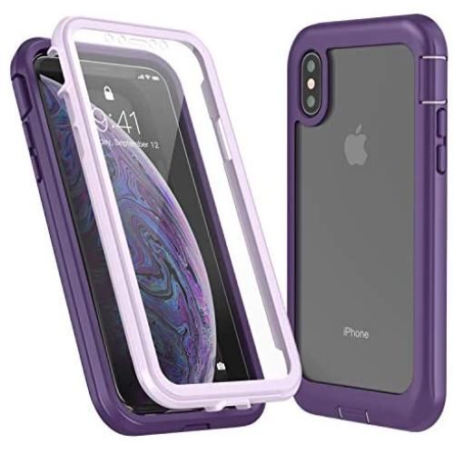 Eonfine iPhone X Case/iPhone Xs Case, Built-in Screen Protector Real 360° Full Body Protection Heavy Duty Shockproof Rugged Cover Skin for iPhone X/Xs 5.8inch (Purple/Clear)
