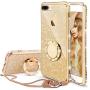 Cute iPhone 8 Plus Case, Cute iPhone 7 Plus Case, Glitter Luxury Bling Diamond Rhinestone Bumper with Ring Grip Kickstand Protective Thin Girly Gold iPhone 8 Plus/ 7 Plus Case for Women Girl - Gold