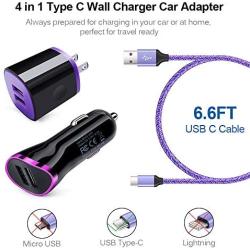 Type C Car Charger, Wall Charger Plug 6ft USB C Cable Fast Charging Cord Compatible for Samsung Galaxy S10 S10E A20 A50 A80 S9 A21 S20,LG Stylo 6 5 4 V50 V40 V35 V30S V30 V20 G9 G8S G8 G7 ThinQ G6 Q70