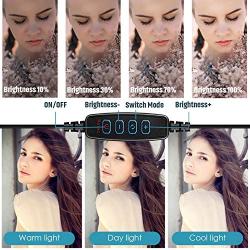 Ring Light, 10 Selfie Ring Light with Adjustable Tripod Stand, LED Makeup Light with Flexible Phone Holder for Live Streaming, YouTube Video, Photography, 3 Light Modes and 10 Brightness Levels