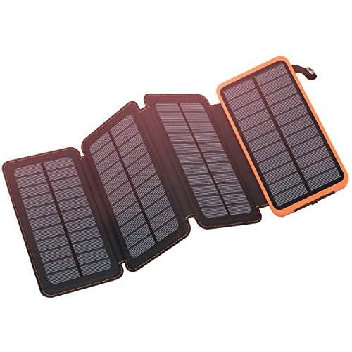 Solar Charger 25000mAh, FEELLE Solar Power Bank with 4 Solar Panels Outdoor Waterproof Solar Phone Chargers with Dual 2.1A USB Ports for Smart Phone, Tablets, Camera, ect.