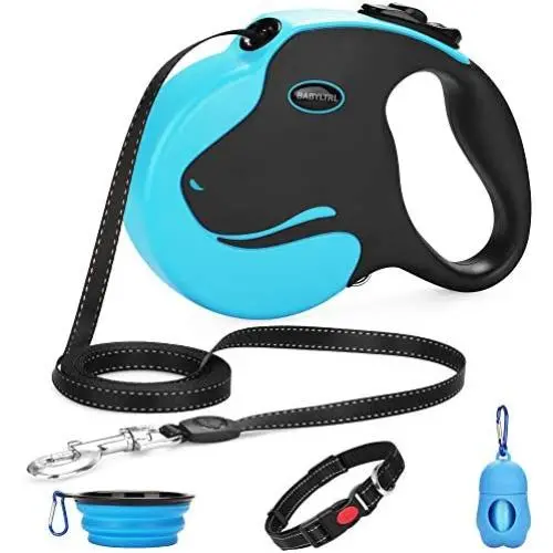 BABYLTRL Upgraded Retractable Dog Leash, 360° Tangle-Free Dog Walking Leash for Heavy Duty up to 110lbs, 16ft Strong Reflective Nylon Tape with Anti-Slip Handle, One-Handed Brake, Pause, Lock