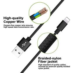 RoFI Compatible Phone Cable, [2Pack] 2FT Nylon Braided Fast Charging USB Cord Replcement for Phone X 8 8 Plus 7 7 Plus 6s 6s Plus 6 6 Plus 5 5S 5C SE Pad Air Mini and More (2 Pack Black, 2 FT)