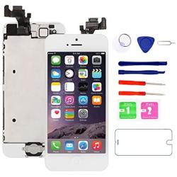 for iPhone 5 Screen Replacement White, 4.0" LCD Display Touch Full Assembly with Home Button, Proximity Sensor, Ear Speaker, Front Camera, Screen Protector, Repair Tools for A1428, A1429, A1442