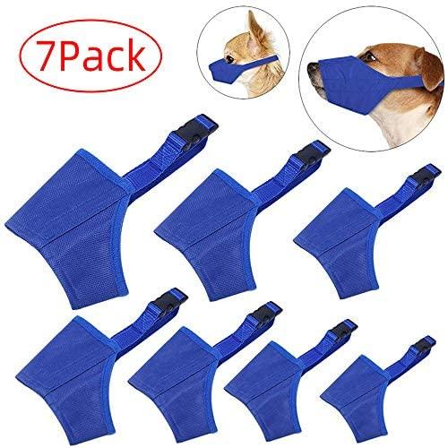 POLARHAWK Dog Muzzle Suit, 7pcs Blue Adjustable Quick Fit Pet Muzzle Anti-Bite, Anti-Call Dog Mask for Small Medium Large Dogs