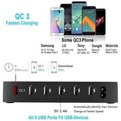 COSOOS Fastest Charging Station with 1Quick Charge 3.0, 6 Phone Charger Cables(3 Types),lWatch Stand,6-Port USB Charger Station,Charging Station for Multiple Devices,Tablet,Kindle(UL Certified)
