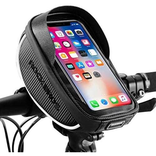ROCKBROS Bike Phone Mount Bag Bike Front Frame Handlebar Bag Waterproof Bike Phone Holder Case Bicycle Accessories Pouch Sensitive Touch Screen Compatible with iPhone 11 XS Max XR 8 Plus Below 6.5"