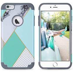 ULAK iPhone 6S Case,iPhone 6 Case, Slim Fit Dual Layer Soft Silicone & Hard Back Cover Bumper Protective Shock-Absorption & Skid-Proof Anti-Scratch Hybrid Case, Artistic/Mint Green Marble