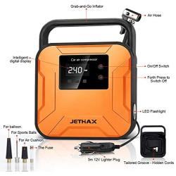 JETHAX Air Compressor Tire Inflator, 12V Portable Air Pump for Car Tires, Tire Pump with LED Light, Long Cable and Auto Shut Off Compatible with Car, Bicycle, Motorcycle, Balls, Inflatable Pool…