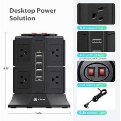 Power Strip Tower Gaming Surge Protector, iClever 8 AC Outlets 4.5A 4 USB Ports Desktop Charging Station with 6.5ft Extension Cord for PC Laptops iPhone Mobile Devices Home Office [Overload Protected]