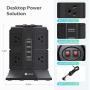 Power Strip Tower Gaming Surge Protector, iClever 8 AC Outlets 4.5A 4 USB Ports Desktop Charging Station with 6.5ft Extension Cord for PC Laptops iPhone Mobile Devices Home Office [Overload Protected]