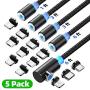 Magnetic Charging Cable (5Pcak,1ft/3ft/3ft/6ft/6ft) 3 in 1 Magnet Charge Charger USB Cable Micro USB Type-c and iProduct Black Mobile Cable