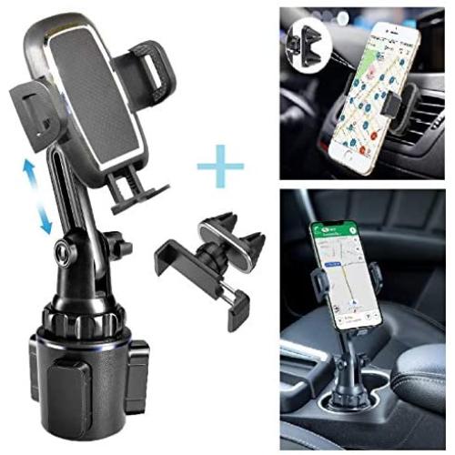 (2020 Upgraded 2 Holders) Car Cup Holder Phone Mount with Air Vent Phone Holder Ultimate Easy Clamp Hands-Free Cup Phone Holder for Car, Adjustable Telescopic Arm Cup Cradle Mount for All Smartphones