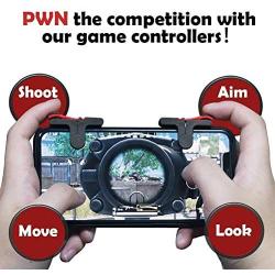 HOJI Slope Shape Pubg Triggers Cum Gamepad Joystick Compatible with All Smartphones - (Dark Red), Compatible for All Smartphones (1 Pairs Set)
