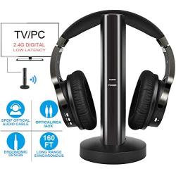 Wireless TV Headphones with 2.4G Digital RF Transmitter, Hi-Fi Over-Ear Cordless Headset with RCA / 3.5MM / Optical Port, for Watching Home TV Game Computer Television