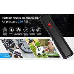 New Generation Car Tire Inflator Bicycle Air Compressor Portable Car Air Pump with Digital Controlled 12V 120 PSI Cordless Tire Pump with 2200mA Rechargeable Li-ion Battery and 12V Power Adapter