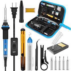 Soldering Iron, Soldering Iron Kit Electronics, 60W Adjustable Temperature Welding Tool, 5pcs Soldering Iron Tip, Soldering Iron Stand, Desoldering Pump, Tweezers, Solder Wire, Rosin, Carry Bag