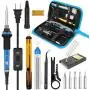 Soldering Iron, Soldering Iron Kit Electronics, 60W Adjustable Temperature Welding Tool, 5pcs Soldering Iron Tip, Soldering Iron Stand, Desoldering Pump, Tweezers, Solder Wire, Rosin, Carry Bag