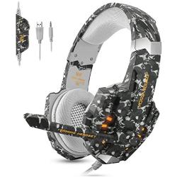 ECOOPRO Gaming Headset for PS4 Xbox One PC, Stereo Gaming Headphones with Noise Cancelling Mic, Bass Surround, LED Light & Soft Memory Earmuffs for PC Mac Nintendo Switch (Camouflage)