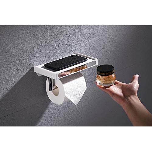 YISMAN Toilet Paper Holder White Bathroom Tissue Roller Hanger with Cell Mobile Phone Shelf Wall Mounted