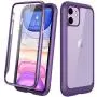 Diaclara iPhone 11 Case, Full Body Rugged Case with Built-in Touch Sensitive Anti-Scratch Screen Protector, Soft TPU Bumper Case Cover Clear Designed for iPhone 11 6.1" (Purple and Clear)