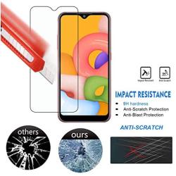 [3-Pack] PULEN Tempered Glass for Samsung Galaxy A01 Screen Protector,HD Clear Scratch Resistant Bubble Free Anti-Fingerprints Easy Installation 9H Hardness with Easy Installation Tray