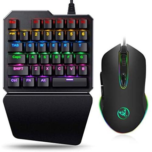 Linkstyle RGB One Handed Gaming Keyboard and Mouse Combo, USB Wired Mechanical Feeling Keypad with Wrist Rest Support, LED Backlit Mouse for Laptop PC Computer Game and Work [35 Keys & Blue Switches]