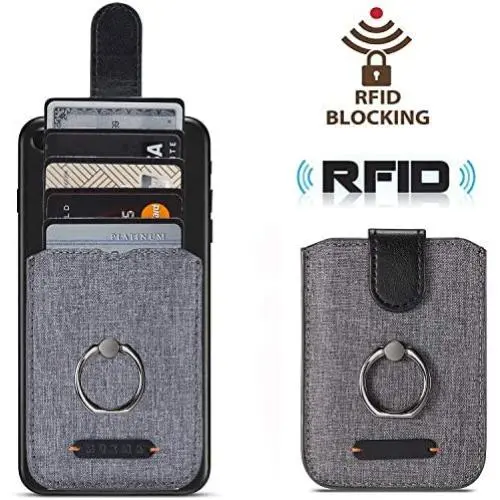 BIAJIYA Card Holder for Back of Phone RFID 5 Pull Credit Card Cash Cell Phone Wallet Pocket Canvas Leather Stick-On ID Case for Smartphones (Dark) BIAJIYA Card Holder for Back of Phone RFID 5 Pull Credit Card Cash Cell Phone Wallet Pocket Canvas Leather Stick-On ID Case for Smartphones (Dark)