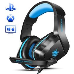 Xbox One Gaming Headset, PHOINIKAS H1 Wired Gaming Headset for PS4, PC, Laptop, Mac, iPad, Nintendo Switch Games, Over Ear Headphone with Microphone, Bass 5.1 Surround, LED Light, Gift for Kids (Blue)