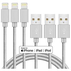 iPhone Charger Cable MFi Certified Lightning Cord 3Pack 6ft USB Fast Charging Syncing Cable Nylon Braided iPhone SE 11 Pro MAX Xs XS MAX XR X 8 7 6 5 Plus S E iPad iPod Grey