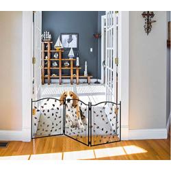 Zoogamo 3 Panel Leaf Design Metal Pet Gate - Durable Lightweight Extra Wide Expandable & Folding Home/Indoor/Outdoor Dog Fence