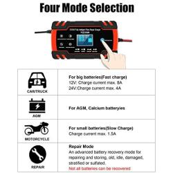 Automotive Battery Charger 12V/8A 24V/4A Trickle Charger Smart Automatic Battery Charger for Car Motorcycle Boat Marine Lawn Mower SLA ATV RV SUV Wet AGM Gel Cell Lead Acid Battery by YONHAN