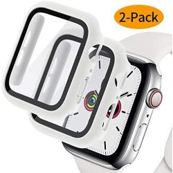 Deilin 2 Packs Hard PC Case Compatible with Apple Watch Series 5 Series 4 44mm Buit in 9H Tempered Glass Screen Protector, Slim Bumper Cover Overall Protective Scratch Resistant for iwatch Series 5/4