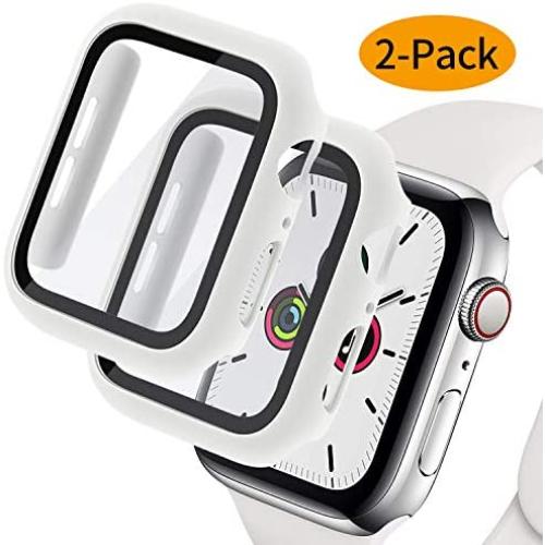 Deilin 2 Packs Hard PC Case Compatible with Apple Watch Series 5 Series 4 44mm Buit in 9H Tempered Glass Screen Protector, Slim Bumper Cover Overall Protective Scratch Resistant for iwatch Series 5/4