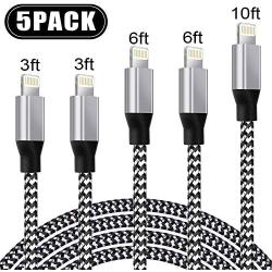 UNEN iPhone Charger [3-3-6-6-10FT, MFi Certified Lightning Cable] Nylon Braided USB Fast Charging Compatible iPhone 11 Pro Max Xs X XR 8 7 6s 6 SE 5 5s 5c iPad iPod–Upgraded