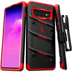 ZIZO Bolt Series for Galaxy S10 Case with Kickstand Holster Lanyard - Black & Red