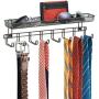 mDesign Closet Wall Mount Mens Accessory Storage Organizer Rack - Holds Belts, Neck Ties, Watches, Change, Sunglasses, Wallets - 8 Hooks and Basket - Bronze