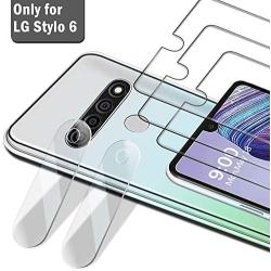 QHOHQ 3 Pack Screen Protector for LG Stylo 6 with 2 Packs Camera Lens Protector, Tempered Glass Film, [9H Hardness] - HD - [2.5D Edge] - [Anti-Fingerprint] - [Anti-Scratch]