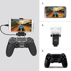 Alician PS4 Slim Smart Handle Clip Cell Mobile Phone Clamp Holder with OTG Cable for Playstation 4 Controller Black