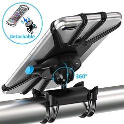 Bike Mount, Pobon Detachable 360° Rotation Bicycle Phone Holder, Universal Bike Rack Handlebar & Motorcycle Cradle Clamp Compatible with iPhone 11 Pro Max/X/8/7 Plus, Samsung Galaxy S20/S10/S9/Note 10