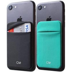 CA+ [Two] Stretch Card Sleeves Stick On Wallet for Cell Phone Card Holder Adhesive Sticker ID Credit Card Holder for Back of Phone (Black + Green)