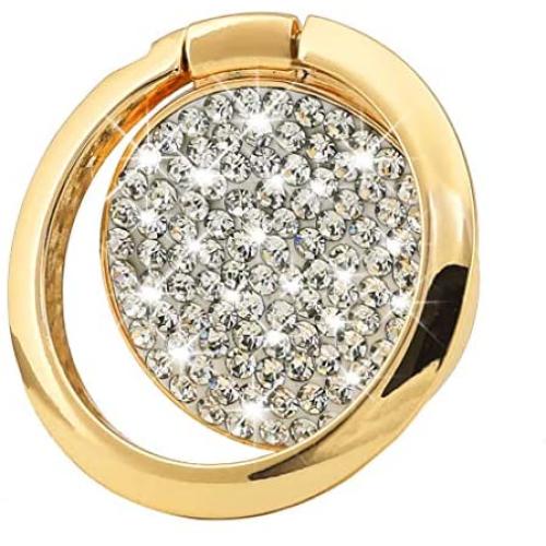 Cell Phone Finger Ring Holder, GREATQIQI Bling Crystals Phone Kickstand, 360° Rotation Metal Ring Grip Stand for Phones and Tablets (Gold)