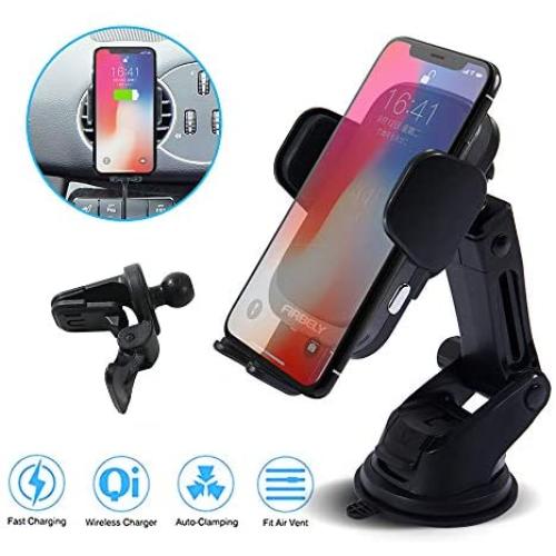 Wireless Car Charger FIRBELY Qi Wireless Car Charger Mount 10W Fast Charging Auto Clamping Car Charger Mount Windshield Dashboard Air Vent Car Phone Holder Compatible All Wireless Charging Mobile Phon