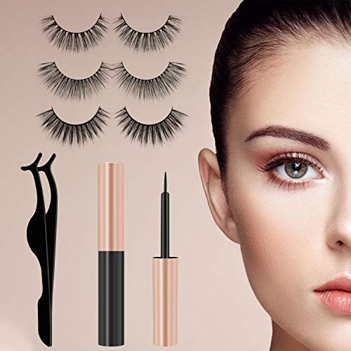 Magnetic Eyelashes&Magnetic Eyeliner Kit with Tweezers, Reusable, No Glue Needed, Waterproof, Easy to Apply