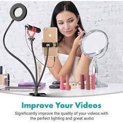 Movo Desk Ring Light with Stand and Phone Holder with VXR10 Video Microphone Compatible with iPhone, Android Smartphones - Smartphone Video Recording Kit Perfect for Vlogging and YouTube Equipment