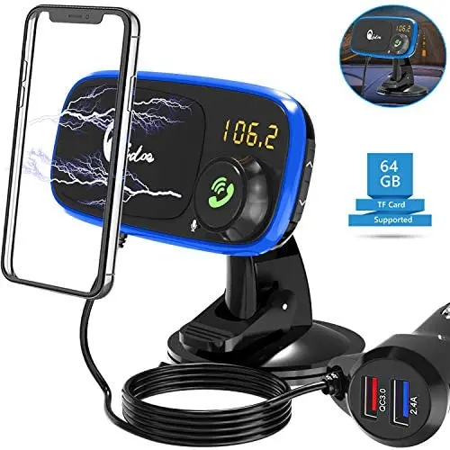Quick Charge 3.0 Car Charger Cell Phone Mount, Dashboard Magnetic Holder Cradle with Bluetooth FM Radio Transmitter Car Kit with Hands Free Call, MP3 Music Player, Dual USB Cigarette Lighter Adapter Quick Charge 3.0 Car Charger Cell Phone Mount, Dashboard Magnetic Holder Cradle with Bluetooth FM Radio Transmitter Car Kit with Hands Free Call, MP3 Music Player, Dual USB Cigarette Lighter Adapter