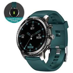 Tinwoo Smart Watch for Android / iOS Phones, Support Wireless Charging ,Bluetooth Health Tracker with Heart Rate Monitor, Digital Smartwatch for Women Men, 5ATM Waterproof (TPU Band Green)