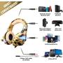 Gaming Headset for PS4, Xbox One, PC, Laptop Cellphone -Stereo Surround Gaming Headphones with Microphone, Noise Cancelling, LED Lights, Volume Control 3.5 mm Jack - Camo
