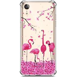 PHEZEN Case for iPhone XR Clear Case Floral Printed Ultra Slim Soft TPU Bumper Cushion Cover Anti-Scratch Transparent TPU Silicone Case for iPhone XR, Flamingo Cherry Blossom